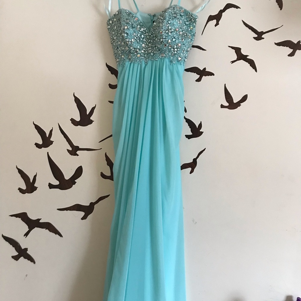 Aqua blue mermaid prom dress